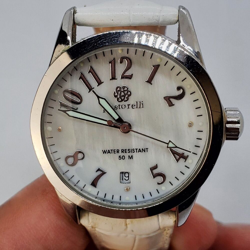 Pastorelli 34MM Women's Watch MOP Dial‎ White Leather Band Straps New Battery